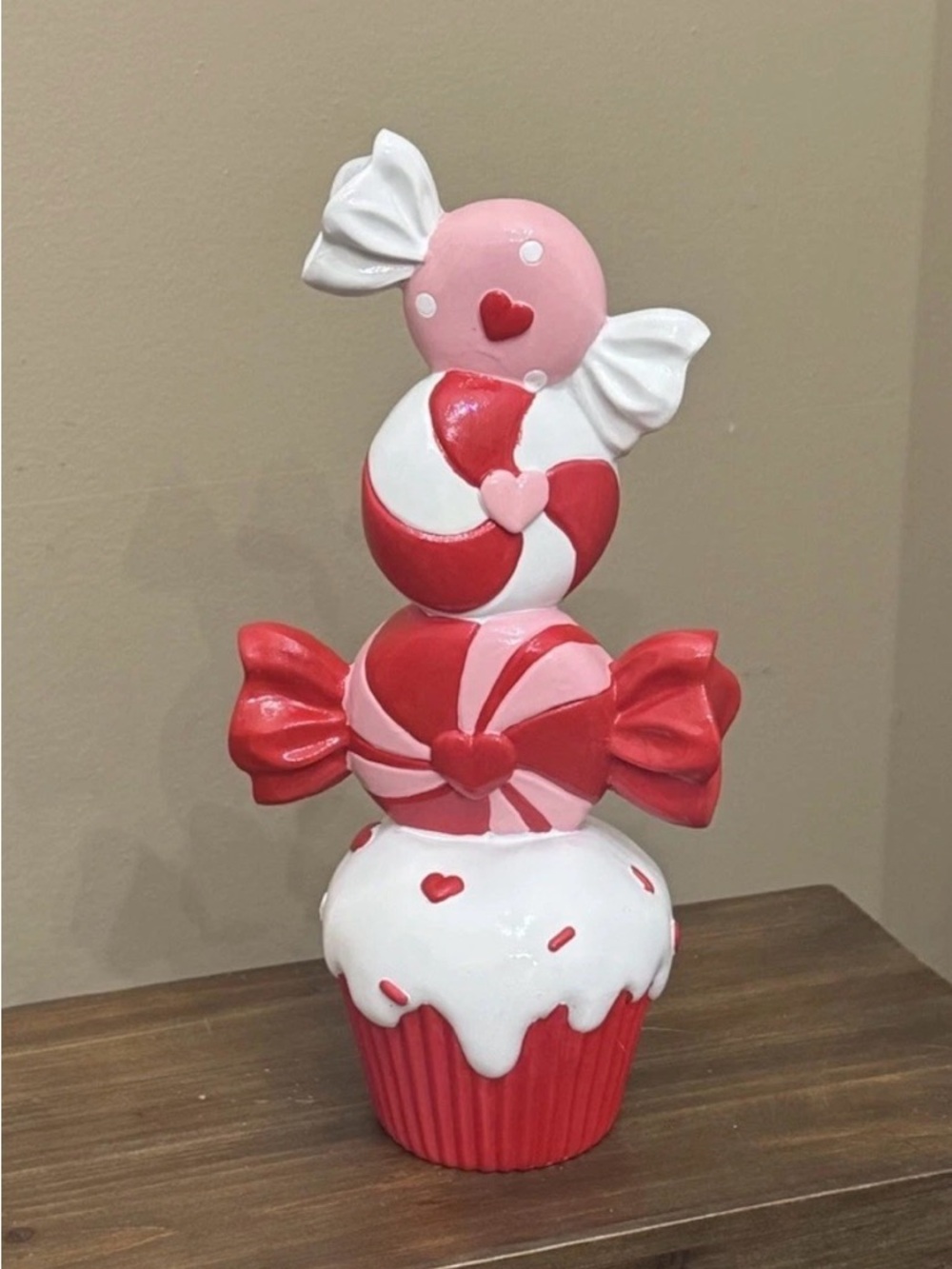 Red & Pink Candy Stack Cupcake Figurine